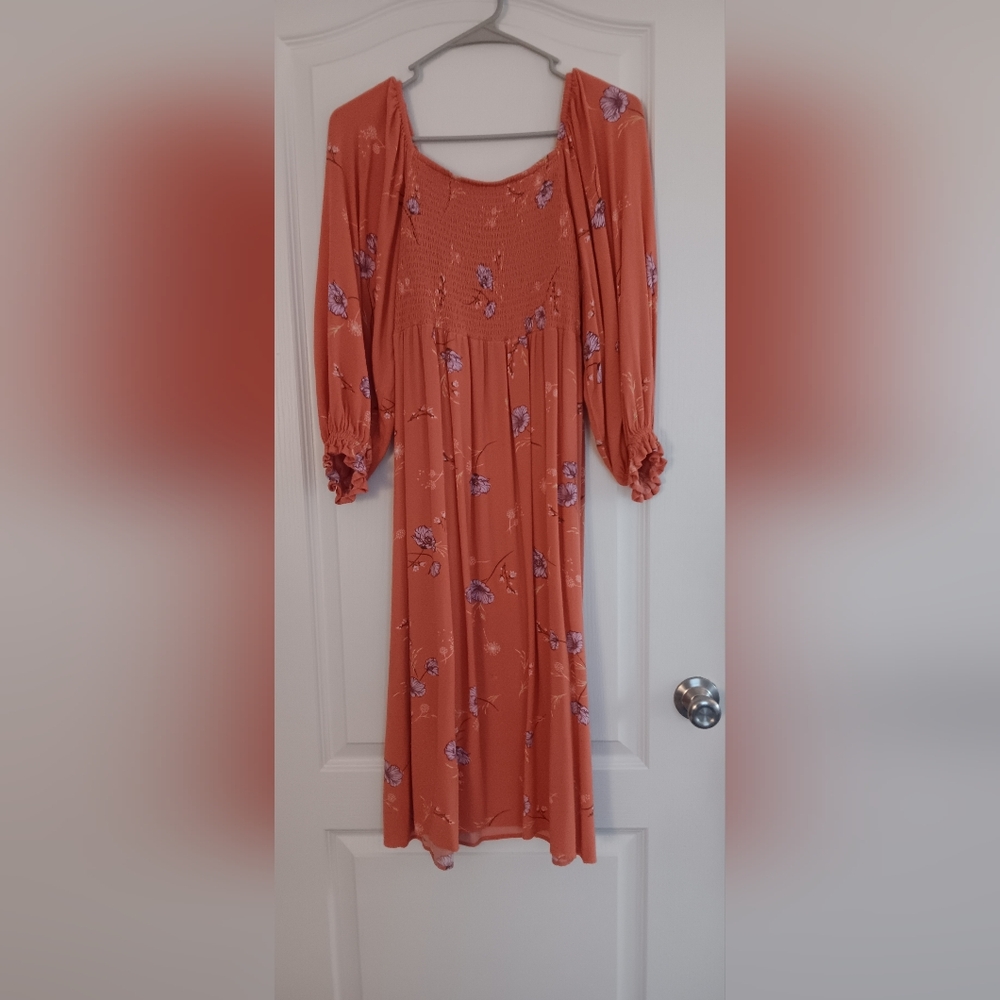 a.n.a Floral Orange Quarter Sleeve Dress